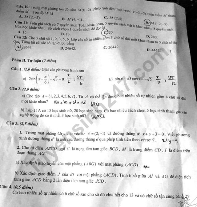 De thi giua ki 1 mon Toan lop 11 THCS THPT Nguyen Tat Thanh 2019