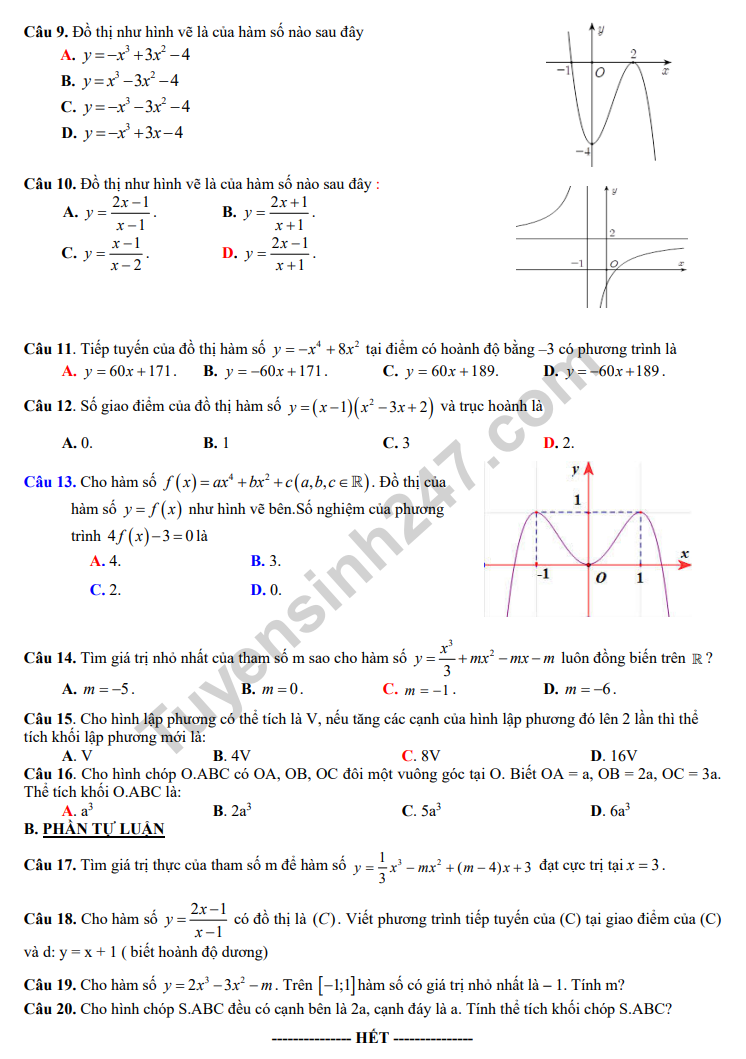 De thi giua ki 1 mon Toan lop 12 THPT Ten Lo Man 2019 - 2020