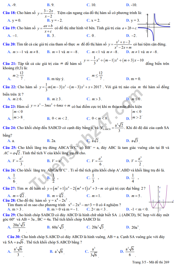 De thi giua ki 1 lop 12 mon Toan 2019 - THPT Ly Nhan Tong