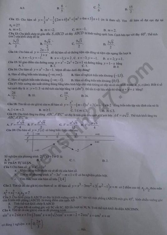 De thi giua ki 1 lop 12 mon Toan THPT Kim Son B 2019