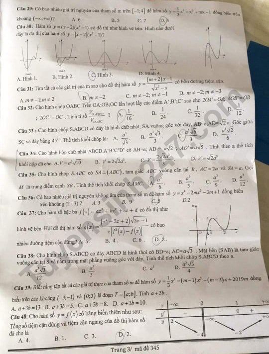 De thi giua ki 1 mon Toan lop 12 THPT A Binh Luc 2019