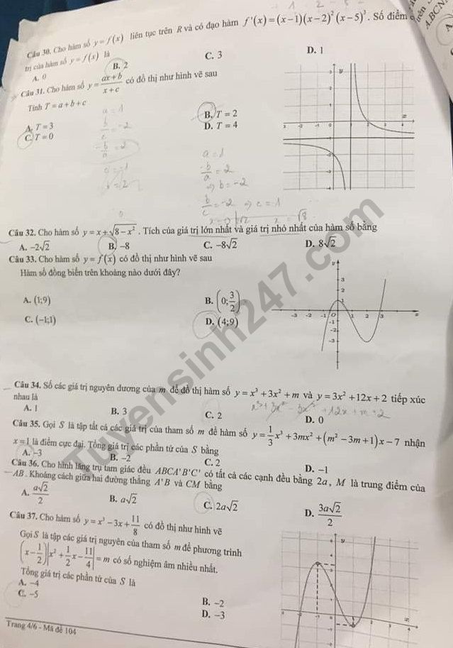 De thi giua ki 1 lop 12 mon Toan THPT Yen Hoa 2019
