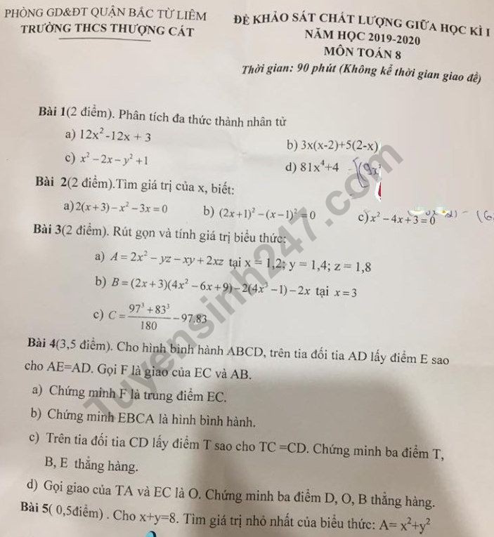 De thi giua ki 1 lop 8 mon Toan THCS Thuong Cat 2019
