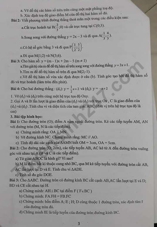 De cuong on tap ki 1 lop 9 mon Toan 2019 - THCS Hoang Liet