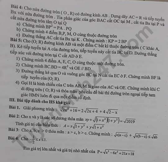 De cuong on tap ki 1 lop 9 mon Toan 2019 - THCS Hoang Liet