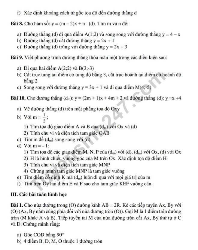 De cuong on tap ki 1 lop 9 mon Toan - THCS Trung Vuong 2019