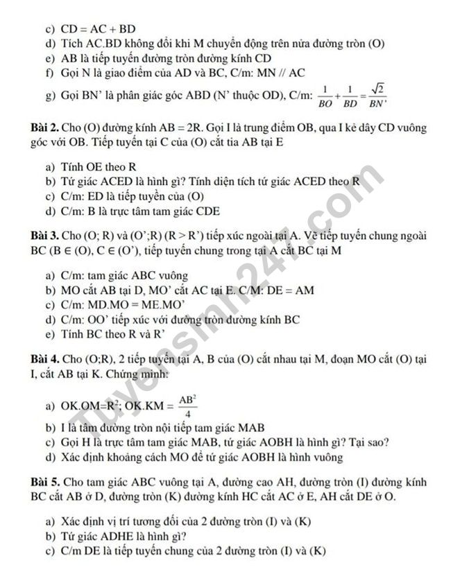 De cuong on tap ki 1 lop 9 mon Toan - THCS Trung Vuong 2019