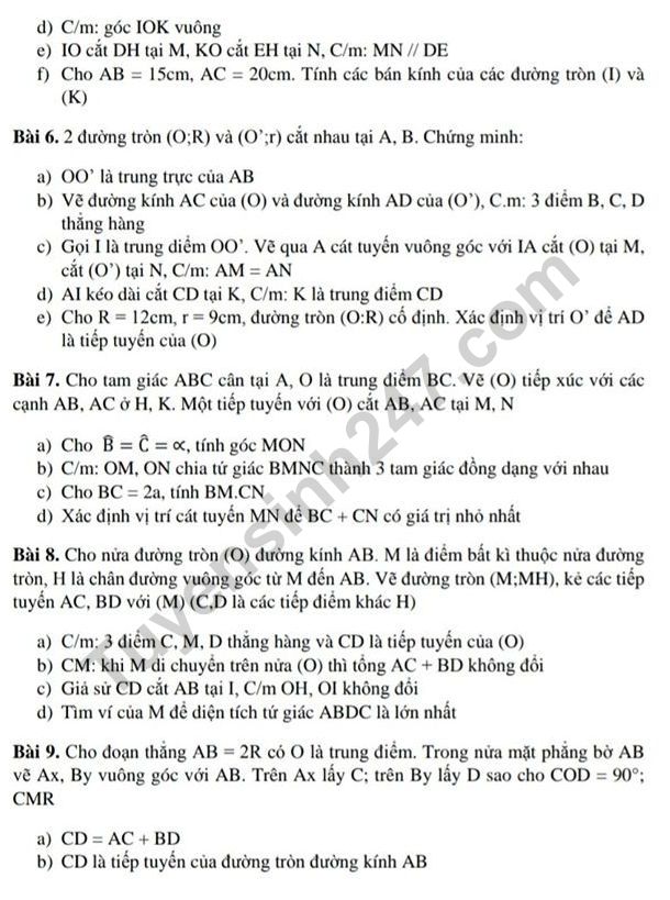 De cuong on tap ki 1 lop 9 mon Toan - THCS Trung Vuong 2019