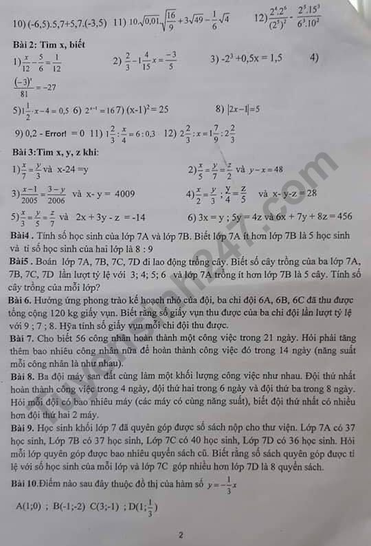 De cuong on tap mon Toan ki 1 lop 7 THCS Giap Bat 2019