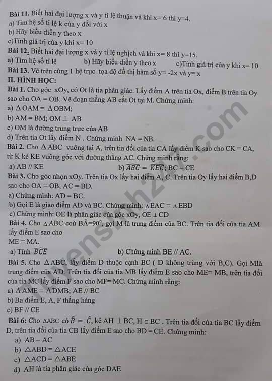 De cuong on tap mon Toan ki 1 lop 7 THCS Giap Bat 2019