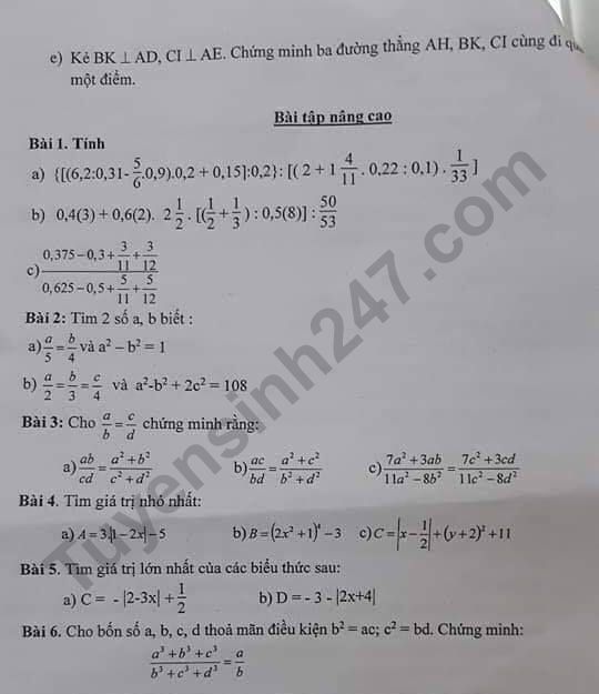De cuong on tap mon Toan ki 1 lop 7 THCS Giap Bat 2019