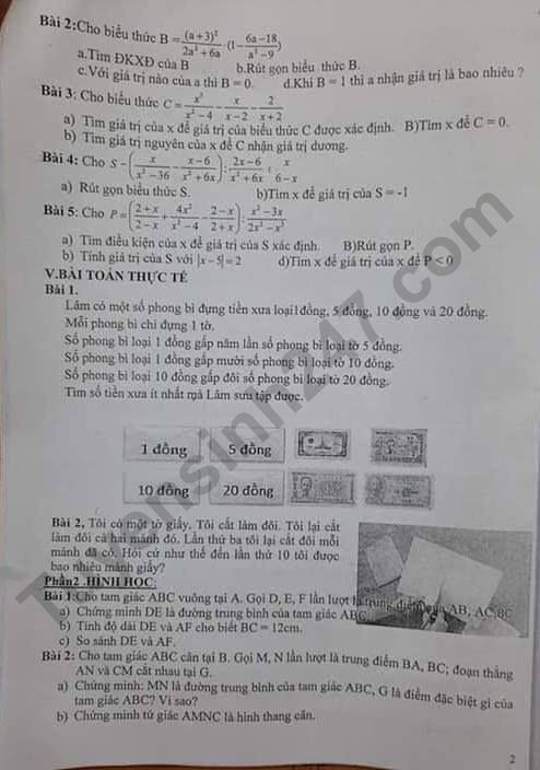De cuong on tap ki 1 lop 8 mon Toan 2019 - THCS Dai Mo