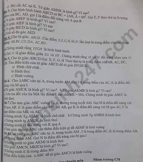 De cuong on tap ki 1 lop 8 mon Toan 2019 - THCS Dai Mo