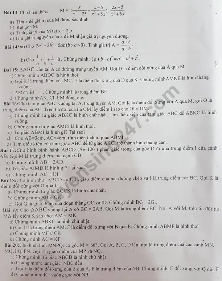 De cuong on tap ki 1 lop 8 mon Toan - THCS Nguyen Lan 2019