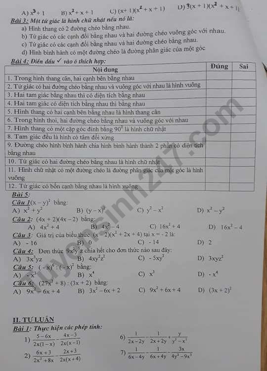 De cuong on tap hoc ki 1 lop 8 mon Toan 2019 - THCS Tan Mai