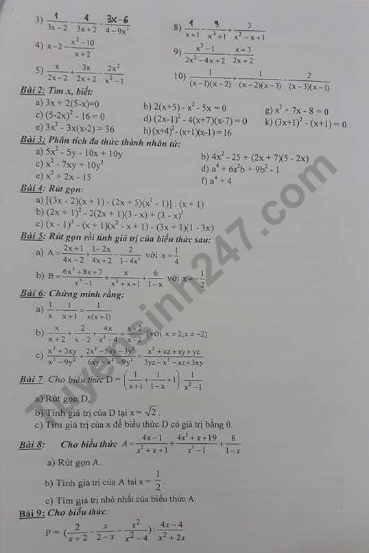 De cuong on tap hoc ki 1 lop 8 mon Toan 2019 - THCS Tan Mai