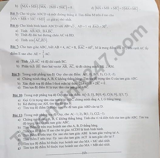 De cuong on tap ki 1 lop 10 mon Toan - THPT Tran Hung Dao 2019