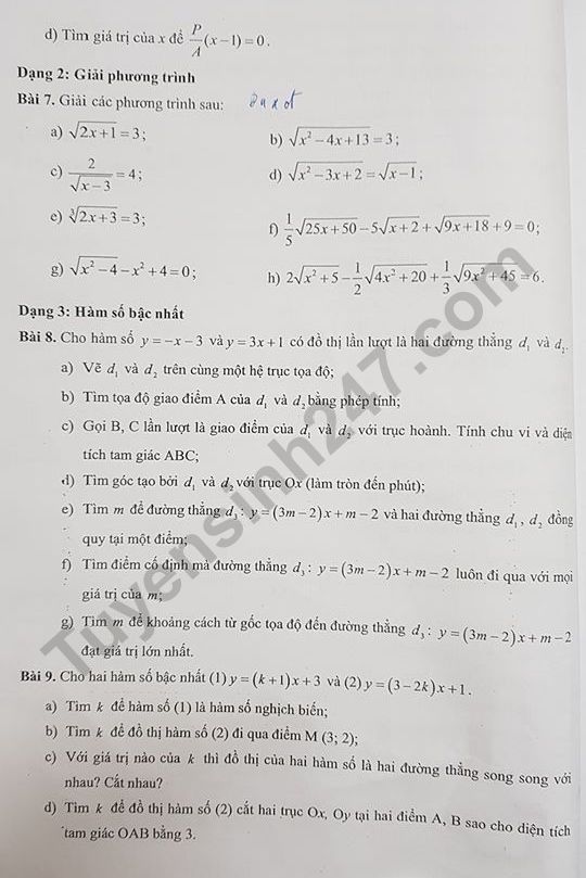 De cuong on tap ki 1 lop 9 Vinschool mon Toan 2019