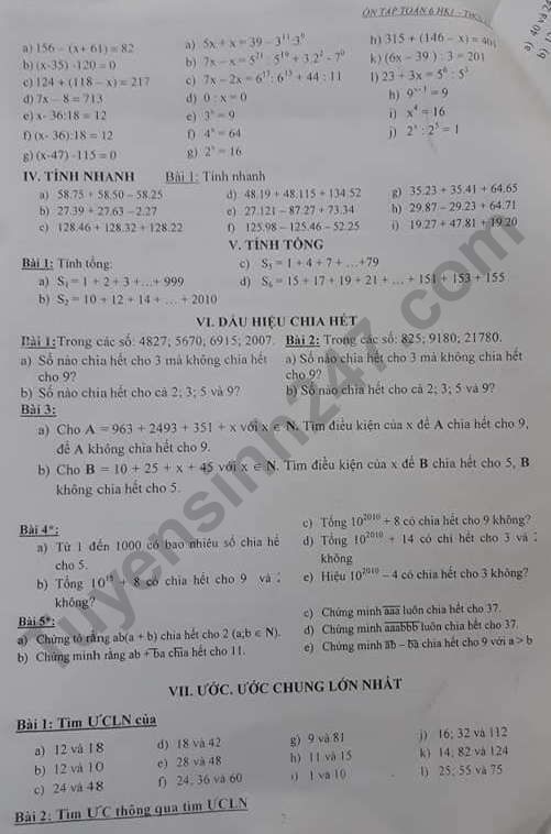 De cuong ki 1 Toan lop 6 Truong THCS Tan Mai nam 2019
