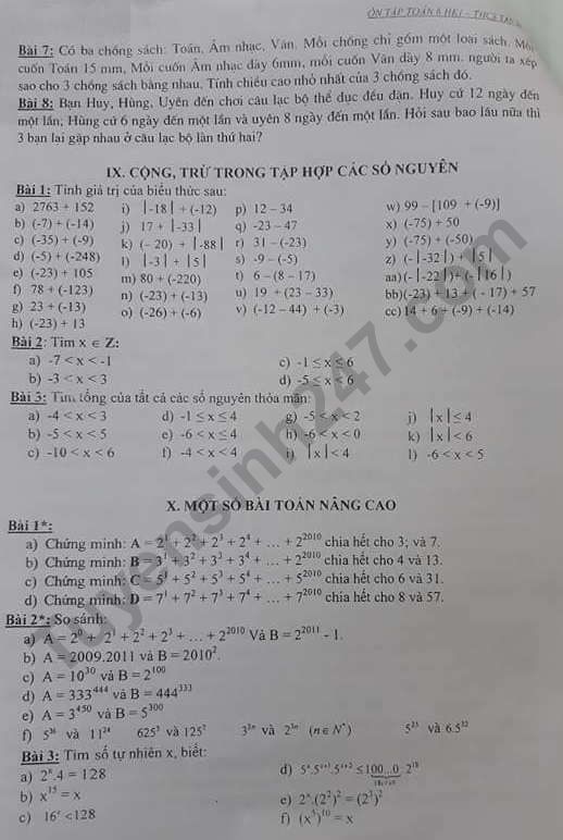 De cuong ki 1 Toan lop 6 Truong THCS Tan Mai nam 2019