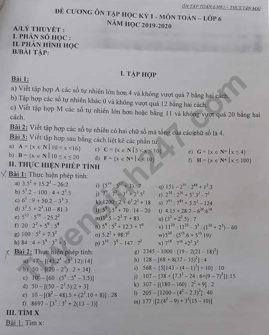 De cuong ki 1 Toan lop 6 Truong THCS Tan Mai nam 2019