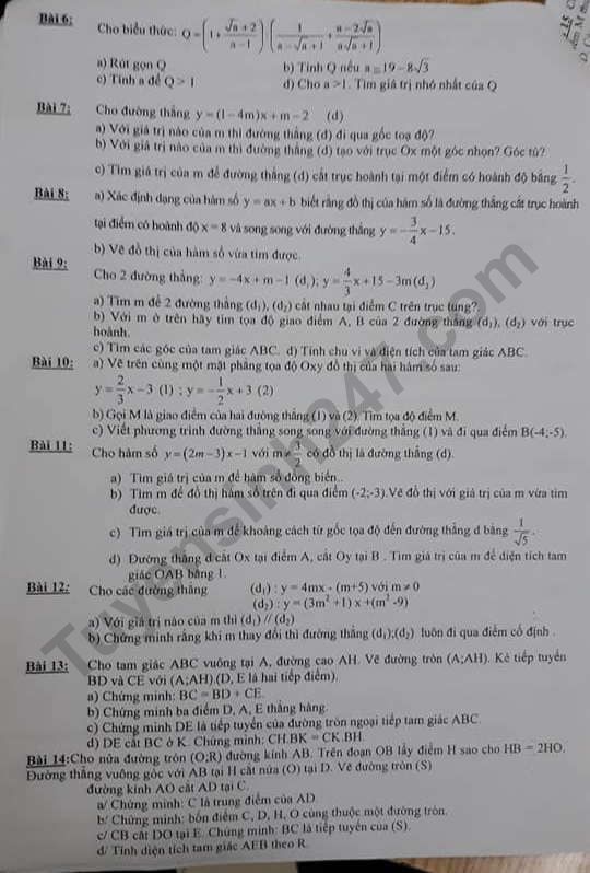 De cuong on tap ki 1 lop 9 mon Toan 2019 - THCS Tan Mai