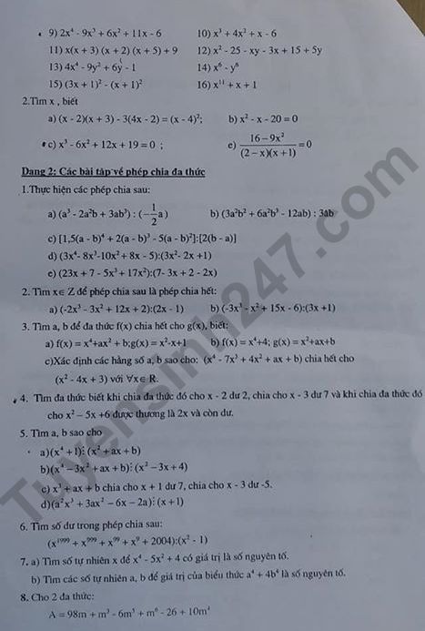 De cuong cuoi ki 1 mon Toan lop 8 - THCS Thanh Xuan 2019