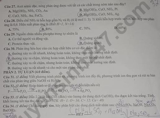 De thi hoc ki 1 Hoa lop 11 THPT Le Hong Phong nam 2019-2020