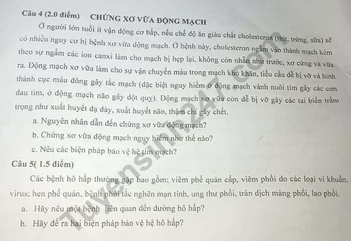 De thi ki 1 lop 8 mon Sinh 2019 - 2020 Binh Chanh