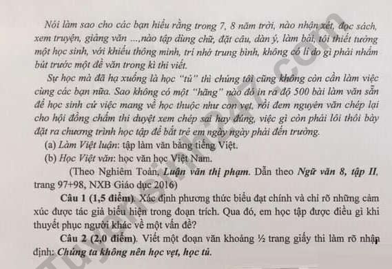 De thi ki 1 lop 9 mon Van Quan Hoang Mai 2019 Co dap an