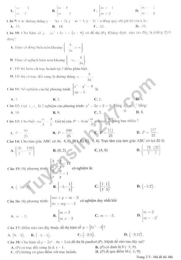 De thi ki 1 lop 10 mon Toan 2019 - 2020 THPT Dao Duy Tu (co dap an)