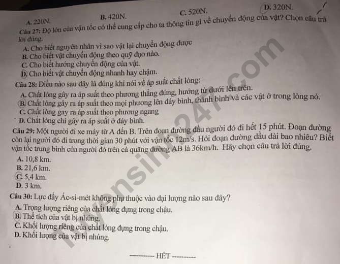 De thi mon Ly lop 8 hoc ki 1 THCS Ha Huy Tap nam 2019