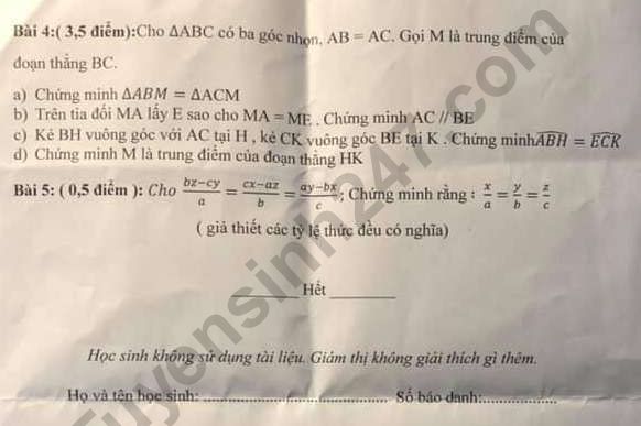 De thi mon Toan lop 7 ki 1 - THCS Nguyen Trai nam 2019