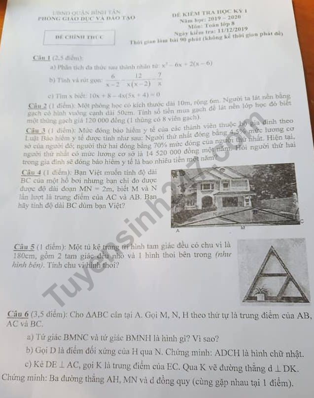 De thi ki 1 mon Toan lop 8 Quan Binh Tan co dap an 2019
