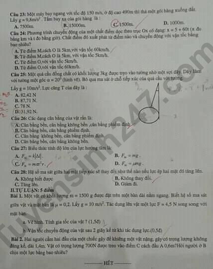 De thi hoc ki 1 Ly lop 10 THPT Huynh Van Nghe nam 2019