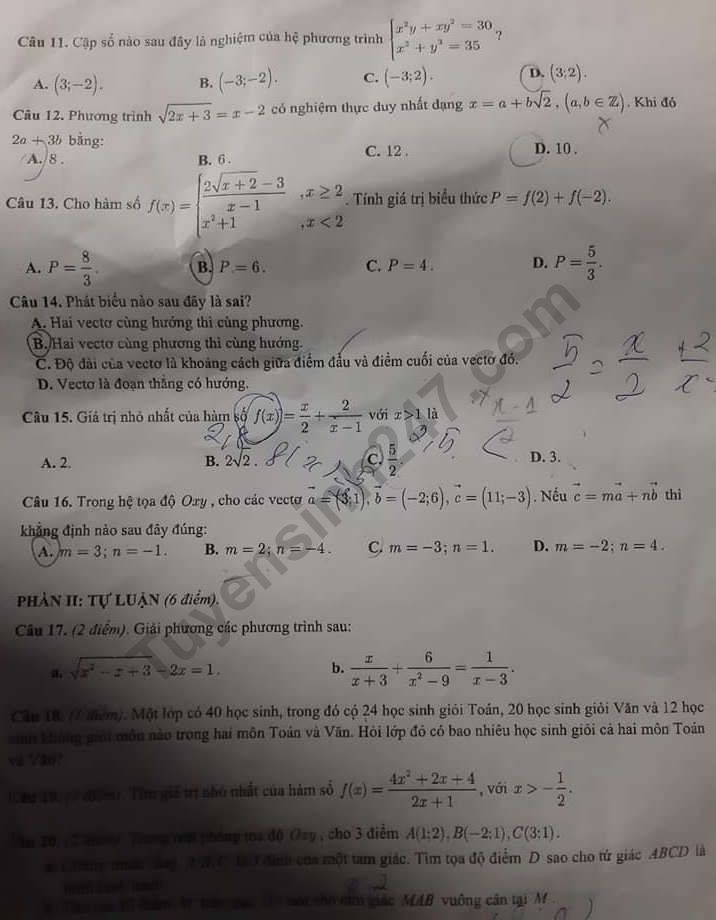 De thi ki 1 lop 10 mon Toan THPT Nguyen Dinh Chieu 2019