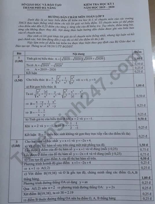 De thi ki 1 lop 9 mon Toan So GD Da Nang 2019 - 2020 co dap an