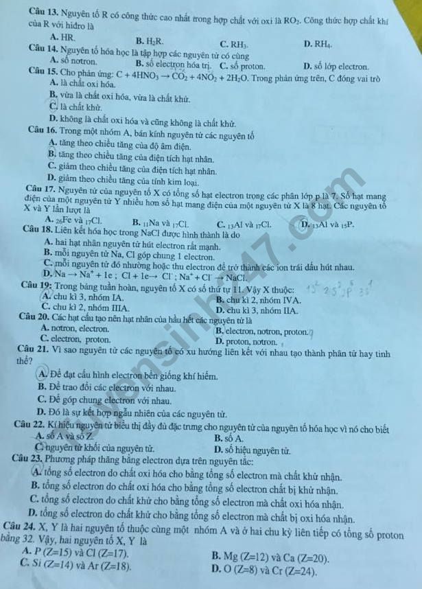 De kiem tra mon Hoa lop 10 ki 1 THPT My Xuyen nam 2019