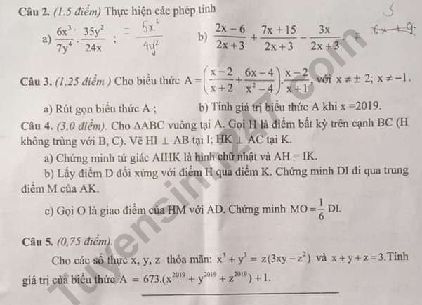 De thi ki 1 mon Toan lop 8 nam 2019 - 2020 Nam Dinh