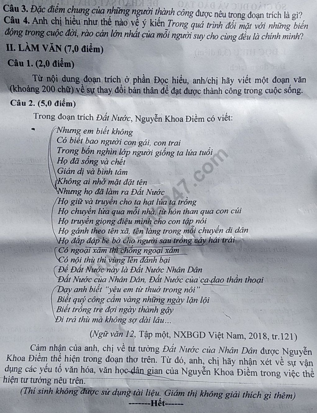 De thi hoc ki 1 mon Van lop 12 So GD&DT Ha Nam 2019