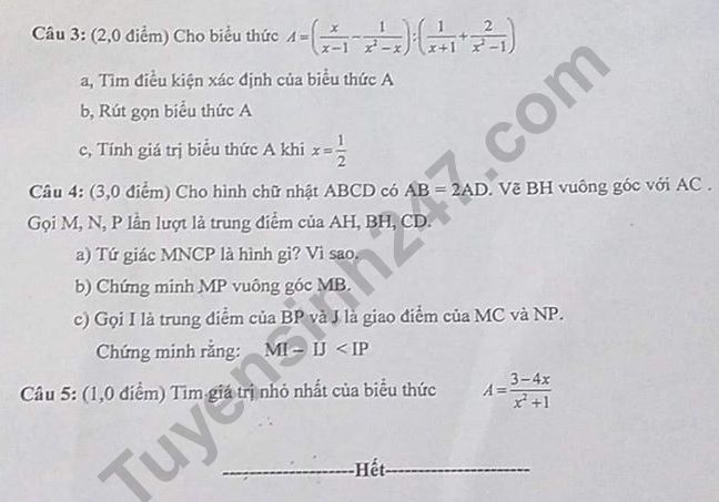 De thi mon Toan lop 8 ki 1 THCS Ly Tu Trong nam 2019