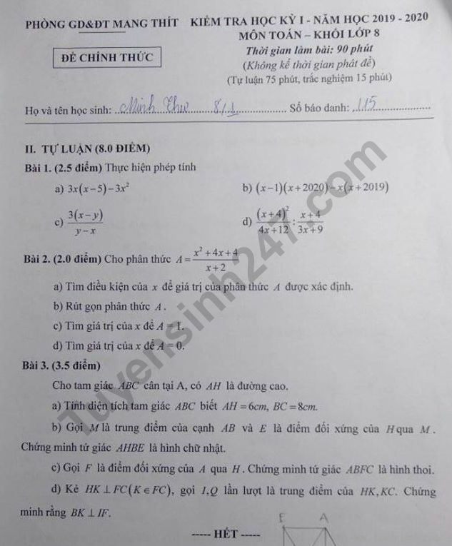 De thi ki 1 Toan lop 8 Phong GD&DT Mang Thit nam 2019