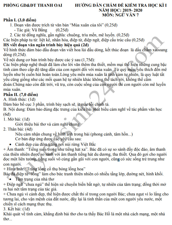 De thi ki 1 mon Van lop 7 nam 2019 - Thanh Oai