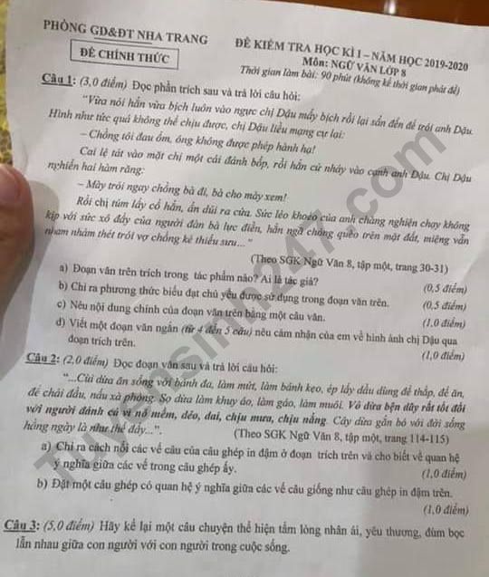 De thi ki 1 mon Van lop 8 nam 2019 Phong GD Nha Trang
