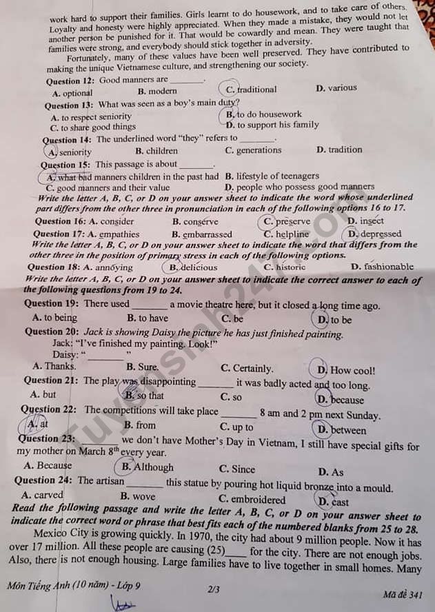 De thi ki 1 lop 9 mon Anh tinh Dong Thap 2019 - 2020