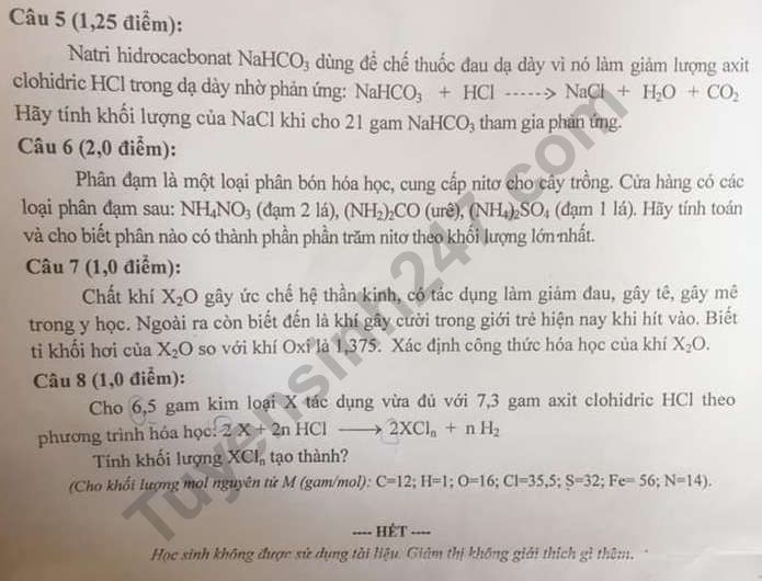 De thi ki 1 Hoa lop 8 Phong GD&DT An Khe nam 2019