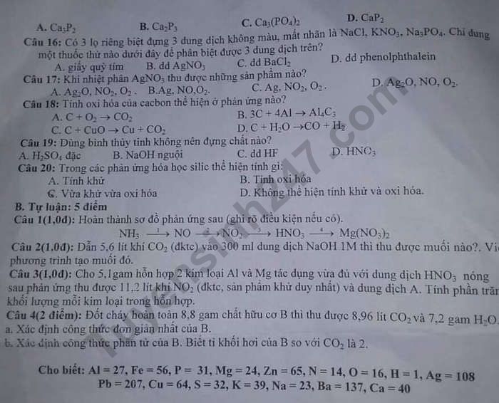 De thi ki 1 mon Hoa lop 11 THPT Can Duoc 2019