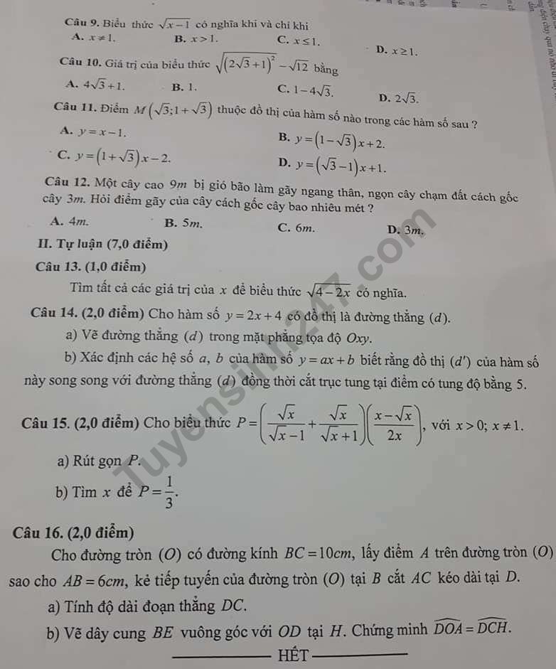 De thi ki 1 mon Toan lop 9 So GD Khanh Hoa 2019 - 2020