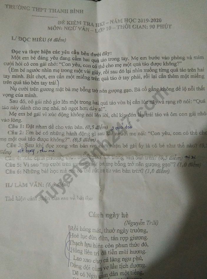 De thi hoc ki 1 lop 10 mon Van THPT Thanh Binh 2019