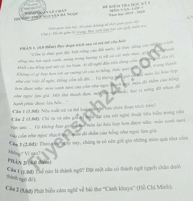 De thi ki 1 mon Van lop 7 THCS Nguyen Ba Ngoc 2019